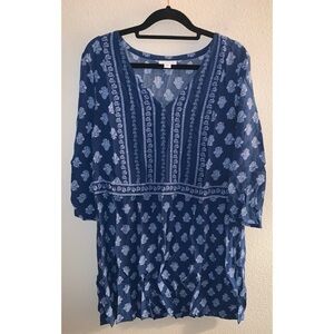 J. Jill Woodblock Floral Print Tunic Women’s Size Small